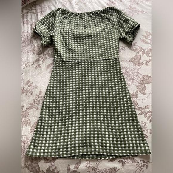 Madewell Jacquard Puff Sleeve Mini Dress Gingham Faded Palm Green Small Cottage - Picture 7 of 13